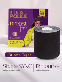 Pinq Polka - Breast Tape Black 7.5CM Wide All Cup Sizes 1Pc with Free 10 Nipple Pasties Boob Body Tape