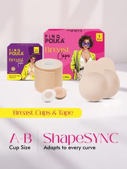 Pinq Polka - Breast Cups Nude A-B Cup (1 Pair) with Boob Tape & 10 Free Nipple Pasties Skin Friendly
