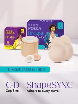 Pinq Polka - Breast Lift Cups Nude C-D Cup size (1 Pair) with 1 Boob Tape & Free Nipple Pasties (11 Pcs)