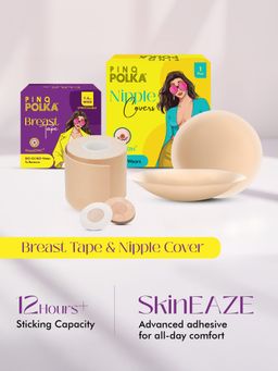 Pinq Polka - Breast Lift Tape Nude 7.5CM (1 Pc) & Large Reusable Nipple Covers Pasties 10CM(1 Pair)