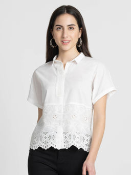 SHAYE - Top White Embroidered Short Sleeves Casual Tops For Women