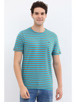 Allen Solly - Men Blue Stripe Crew Neck T-Shirt