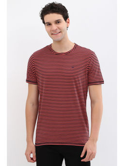 Allen Solly - Men Red Stripe Crew Neck T-Shirt