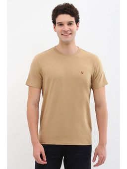 Allen Solly - Men Beige Solid Crew Neck T-Shirt