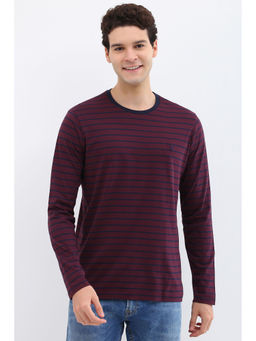 Allen Solly - Men Maroon Stripe Crew Neck T-Shirt