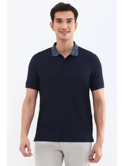 Allen Solly - Men Navy Blue Solid Collar Neck Polo T-Shirt