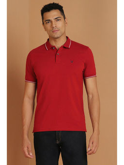 Allen Solly - Men Red Solid Collar Neck Polo T-Shirt