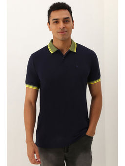 Allen Solly - Men Navy Blue Solid Collar Neck Polo T-Shirt