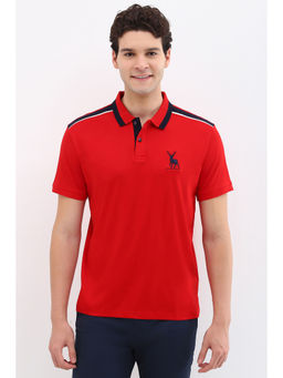 Allen Solly - Men Red Solid Collar Neck Polo T-Shirt