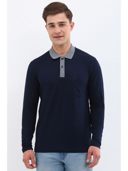Allen Solly - Men Navy Blue Solid Collar Neck Polo T-Shirt