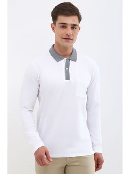 Allen Solly - Men White Solid Collar Neck Polo T-Shirt