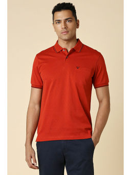 Allen Solly - Men Red Textured Collar Neck Polo T-Shirt