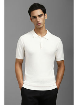 Louis Philippe - Men White Textured Collar Neck Polo T-Shirt