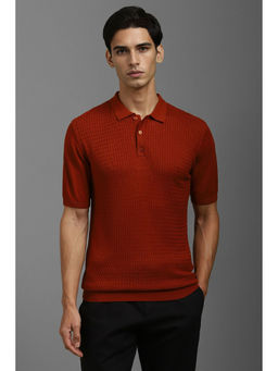 Louis Philippe - Men Red Textured Collar Neck Polo T-Shirt