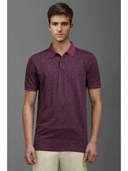Louis Philippe - Men Purple Print Collar Neck Polo T-Shirt