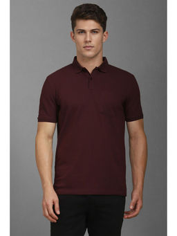 Louis Philippe - Men Maroon Textured Collar Neck Polo T-Shirt