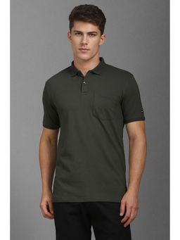 Louis Philippe - Men Green Textured Collar Neck Polo T-Shirt