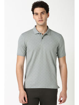Peter England - Men Grey Print Collar Neck Polo T-Shirt