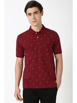 Peter England - Men Maroon Print Collar Neck Polo T-Shirt