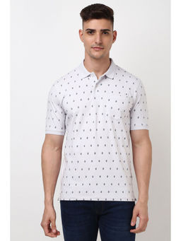 Peter England - Men Grey Print Collar Neck Polo T-Shirt