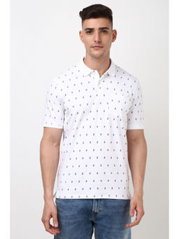 Peter England - Men White Print Collar Neck Polo T-Shirt