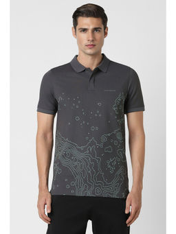 Peter England - Men Grey Print Collar Neck Polo T-Shirt