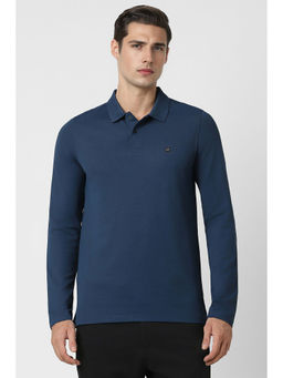 Peter England - Men Navy Blue Solid Collar Neck Polo T-Shirt