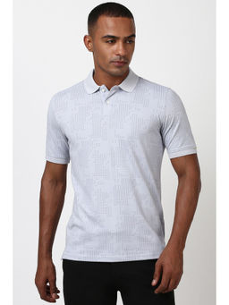 Peter England - Men Grey Print Collar Neck Polo T-Shirt