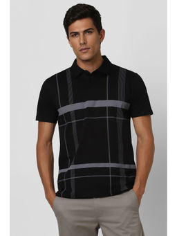 Van Heusen - Men Black Check Collar Neck Polo T-Shirt