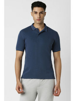 Van Heusen - Men Navy Textured Collar Neck Polo T-Shirt
