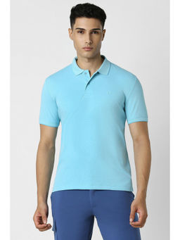 Van Heusen - Men Blue Solid Collar Neck Polo T-Shirt