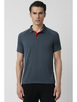 Van Heusen - Men Grey Solid Collar Neck Polo T-Shirt