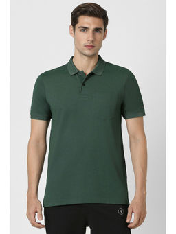 Van Heusen - Men Green Textured Collar Neck Polo T-Shirt