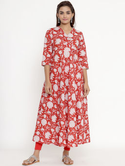 Miravan - Womens Cotton Floral Printed Anarkali Kurta