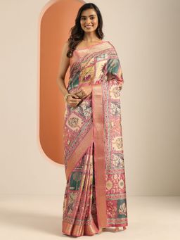 Libas - Silk Blend Peach Printed for Women Saree with Unstitched Blouse