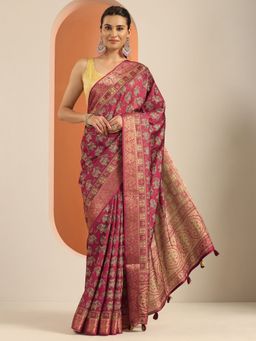 Libas - Silk Blend Red Printed for Women Saree with Unstitched Blouse