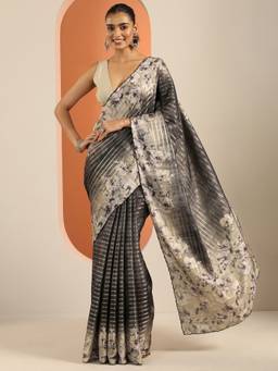 Libas - Silk Blend Grey Printed for Women Saree with Unstitched Blouse