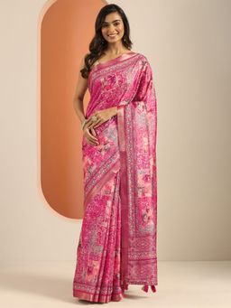 Libas - Silk Blend Pink Printed for Women Saree with Unstitched Blouse