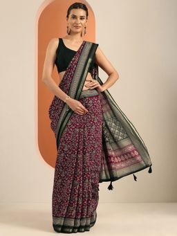 Libas - Silk Blend Maroon for Women Saree with Unstitched Blouse