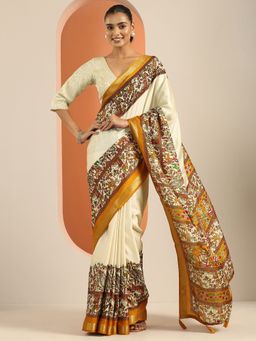 Libas - Georgette Printed for Women Off White Saree with Unstitched Blouse