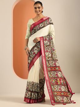 Libas - Georgette Printed for Women Off White Saree with Unstitched Blouse