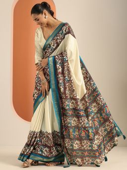 Libas - Georgette Beige for Women Saree with Unstitched Blouse