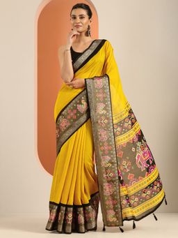 Libas - Georgette Yellow for Women Saree with Unstitched Blouse