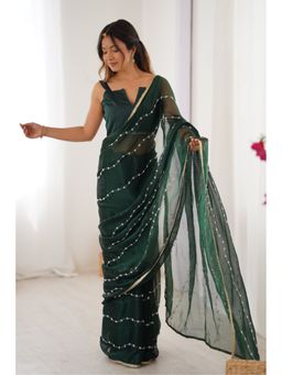 Mysilklove - Spring Green Chiffon Saree with Unstitched Blouse