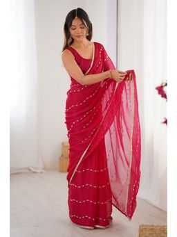 Mysilklove - Spanish Pink Chiffon Saree with Unstitched Blouse