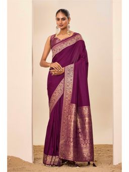 Mysilklove - Wine Purple Woven Dola Silk Saree with Unstitched Blouse