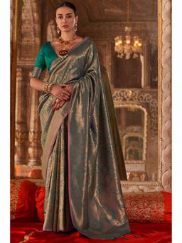 Mysilklove - Paris Green Handloom Kanjivaram Saree with Unstitched Blouse
