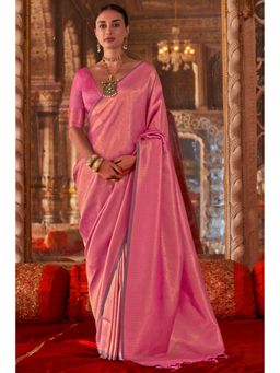 Mysilklove - Baby Pink Handloom Kanjivaram Saree with Unstitched Blouse