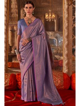 Mysilklove - Heather Purple Handloom Kanjivaram Saree with Unstitched Blouse