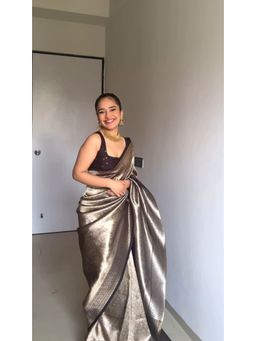 Mysilklove - Silver Black Woven Kanjivaram Silk Saree with Unstitched Blouse